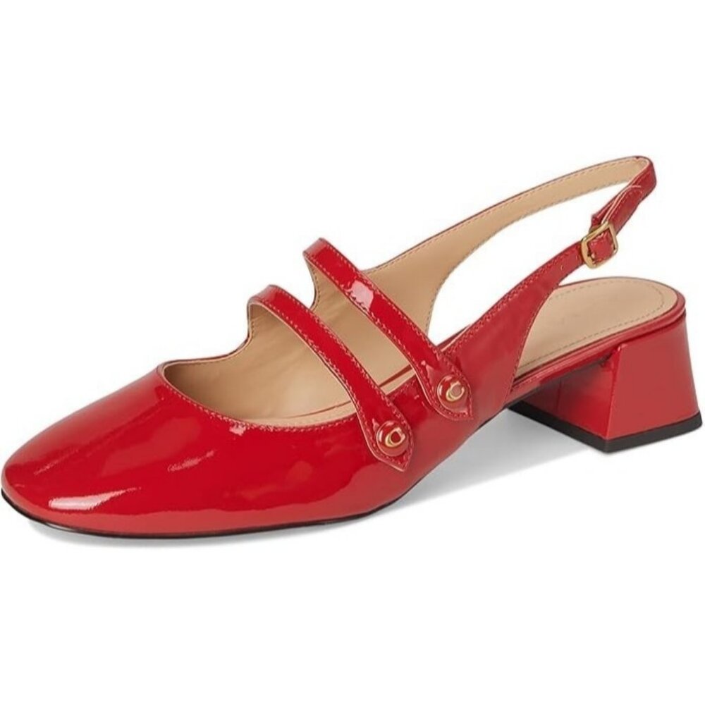 Coach Winley Mary Jane Slingback Pumps Women's Size 7.5 Sport Red Patent Leather - Picture 7 of 7